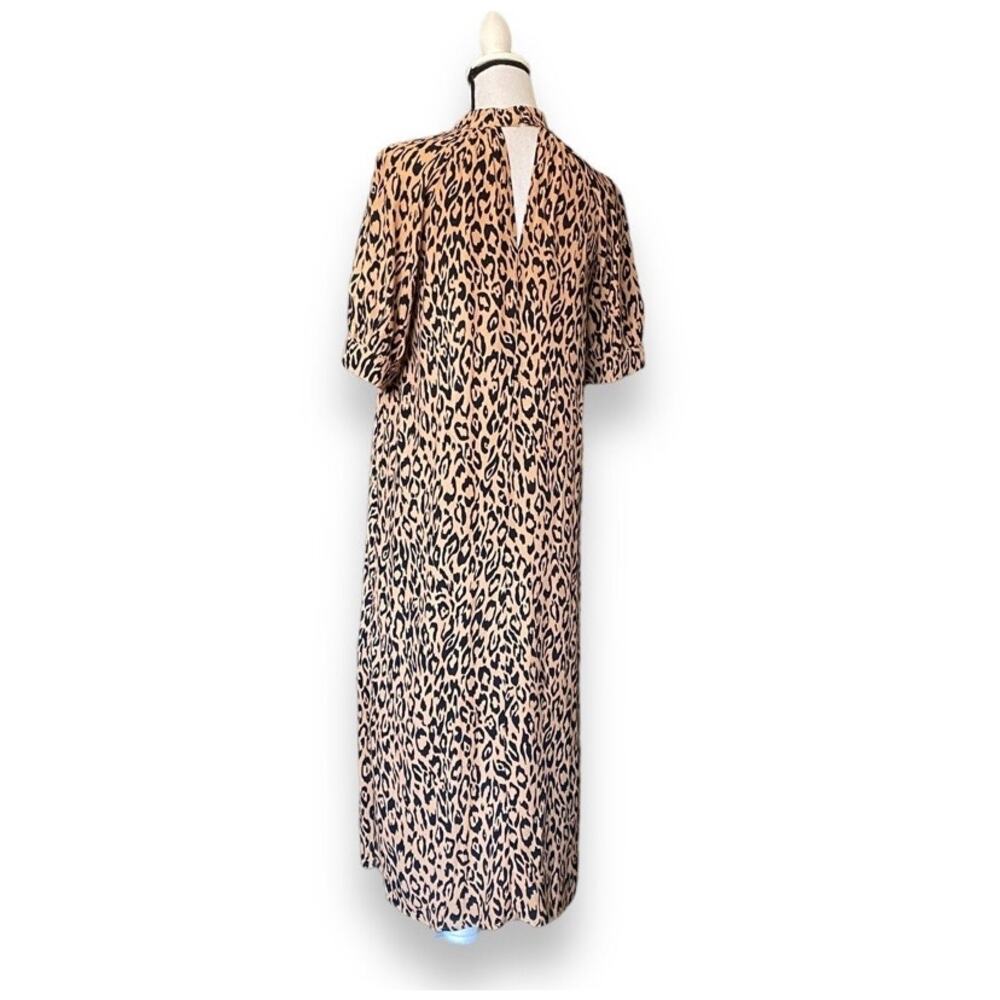 Anthropologie Animal Print Midi Dress Fits Sz XS/S Puff Sleeve Contemporary